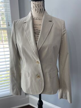 Banana Republic Cream and Kahki Pinstripe Tailored Blazer